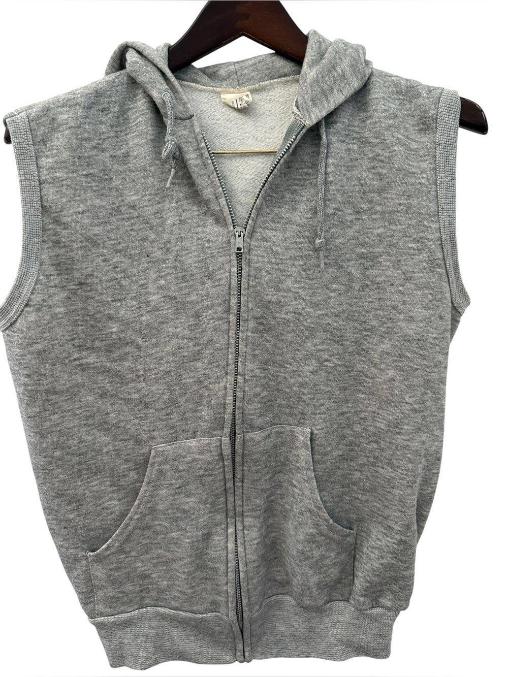 Vintage 80's Sportswear Heather Gray Sleeveless Zip Hoodie Sweatshirt Vest